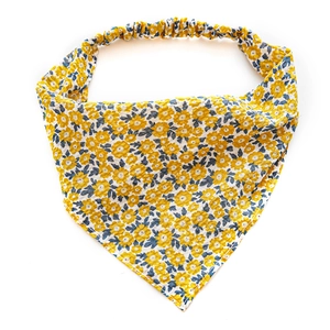 Vintage yellow floral triangle hair scarf headband with elastic band for women