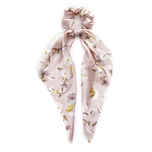 Haargummi aus Satin in Rosa mit Blumenmuster und langen Bändern für Damen-Frisuren