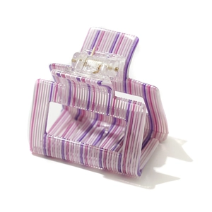 Pinza per capelli quadrata in acrilico con strisce viola e rosa e finitura traslucida