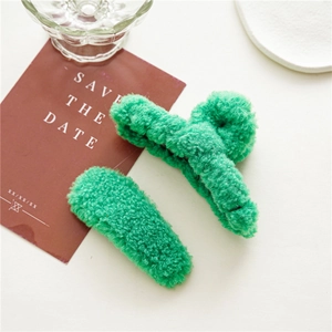 Ensemble de pince à cheveux en peluche verte et barrette rectangulaire de mode