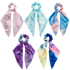 Lot de 5 chouchous à rubans longs en mousseline tie-dye colorée pour femmes