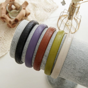 Set of five crocodile texture PU leather sponge headbands in various elegant colors