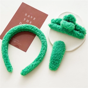 Bandeau à Cheveux en Laine d'Agneau Peluche Vert à la Mode Pince à Cheveux Douce Automne Hiver Femme Accessoires Cheveux Couleur Unie