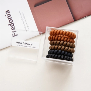 Set of 6 matte spiral hair ties in brown and black with strong elasticity in a box
