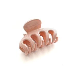 Minimalist glossy powder pink mini shark hair claw clip with metallic spring for women