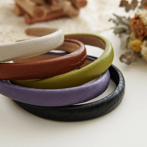 French Padded PU Leather Headband For Women Retro Snake Crocodile Pattern Non-Slip Fashion Hair Hoop Accessory Jewelry