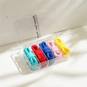 Close-up of 22PCS colorful high elastic hair ties set in a transparent divider box