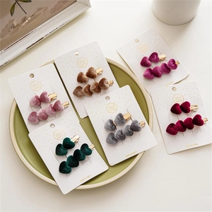 Pinzas para el Cabello de Corazón de Terciopelo de Otoño Invierno Estilo Coreano Clips Laterales para Mujeres Niñas Accesorios de Moda
