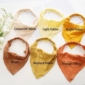 6-pack yellow tone elastic cotton gauze headscarves in cream, mustard, and orange