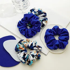 Chouchous en Coton et Satin Imprimé Tie-Dye pour Femmes Ensemble Bleu Royal Gros Élastiques à Cheveux Haute Élasticité Accessoires