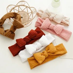 Bandeau Bébé avec Nœud Papillon Côte Tricoté Élastique Souple pour Nourrisson Filles Couleur Unie Accessoires de Cheveux