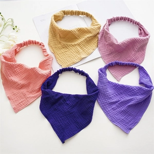 Five assorted colors of soft cotton gauze baby headbands and triangular kerchiefs