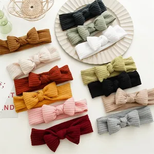 Lot de 12 bandeaux extensibles à nœud en maille côtelée pour bébés et petites filles