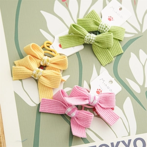 Three pairs of cute candy color bow hair ties for girls in green yellow and pink