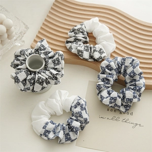 Daisy Plaid Seersucker Scrunchies For Women Fabric Elastic Large Hair Ties Checkered Floral Hair Bands Accessories Simple