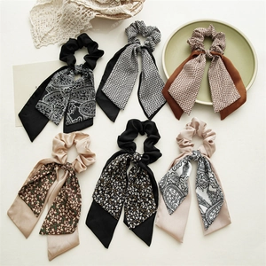Eleganti Elastici per Capelli Con Nastro Floreale in Poliestere Satin Con Fiocco per Donna Decorazione Capelli Ufficio