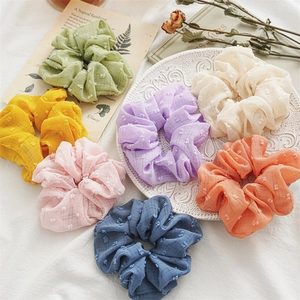 Sweet Candy Color Swiss Dot Scrunchies For Women Japanese Korean Style Chiffon Plaid Ruffle Hair Tie Headwear Accessories