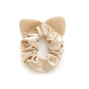 Grazioso elastico per capelli in velluto beige con orecchie di gatto e texture morbida