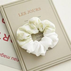 Gros plan détaillé d'un chouchou à fleurs vert clair avec texture gaufrée élégante