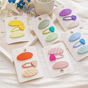 Sweet Fabric Heart BB Hair Clips Korean Style Floral Stripe Pattern Oval Hairpins For Kids Girls Women Daily Hair Accessories
