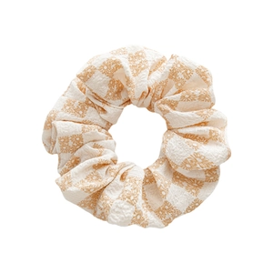 Chouchou chic à carreaux orange avec motif floral pour coiffure de femmes
