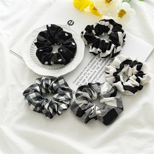 Classic Black White Stripe Grid Polka Dot Fabric Large Scrunchie Handmade Elastic Hair Tie Simple Headwear For Women Fashion Jewelry