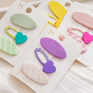 Cute macaron color hair clips set for girls featuring fabric and heart shapes
