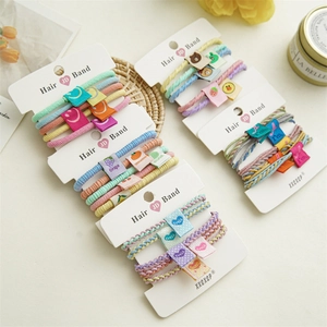 Set of colorful high elastic hair ties with cute fruit embroidery labels for girls