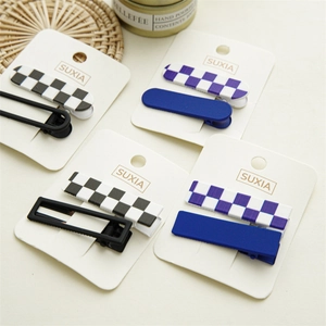 Checkerboard pattern duckbill hair clip set with matte finish and minimalist aesthetic