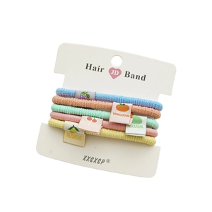 Set of 5 high elasticity hair ties in candy colors with cute fruit fabric labels