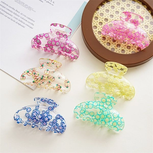 Set of 6 transparent acrylic fruit and floral hair claws for women's summer hairstyles