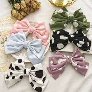 Large Polka Dot Bow Hair Clip Fabric Multi Layer Spring Clip Vintage French Elegant Headpiece For Women Daily Hair Styling Accessory