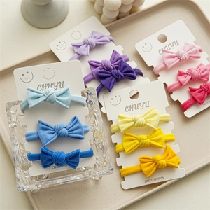Set of 3 high elasticity bow knot knit hair ties in pastel colors for women