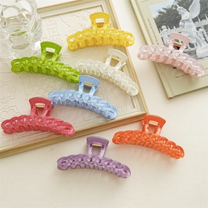 Pince à Cheveux Crabe pour Femmes Couleurs Bonbon Maillons de Chaîne Grande en Plastique Motif de Vagues Accessoire de Mode Douce