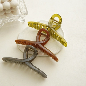 Lot de 3 grandes pinces à cheveux en résine translucide olive, ambre et gris chic