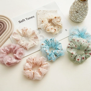 Double Layer Mesh Floral Scrunchie Ponytail Holder Organza Hair Ties Sweet Daisy Pattern Korean Style Hair Accessories For Women