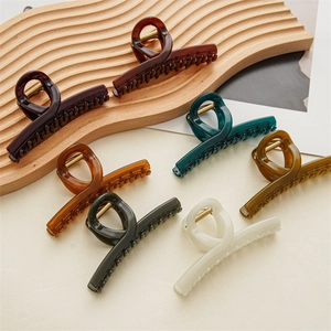 Detailed view of six earthy-toned cross hair claws with strong gold metal springs