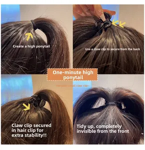 Guide pour créer une queue de cheval haute avec une petite pince à cheveux noire