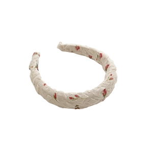 Serre-tête floral en tissu blanc crème avec motif de roses rouges pour femmes élégantes