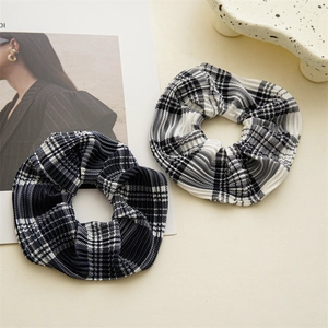 Plaid Pleated Scrunchies Large Fabric Hair Ties Grid Pattern Plisse Elastic Ponytail Holder Vintage Hair Accessories For Women
