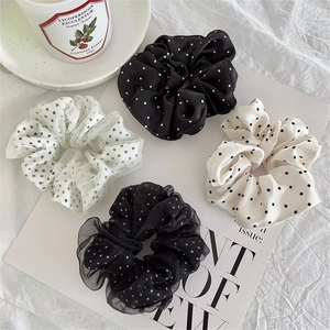 Elegante Scrunchie a Pois in Satin per Donna Design a Doppio Strato in Mesh Grande Elastico per Capelli Vintage Accessori per Capelli
