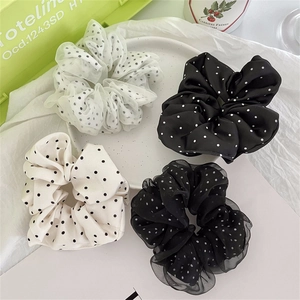 Set di elastici per capelli a pois in elegante raso e organza nei colori nero e bianco