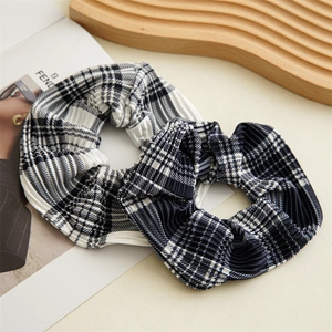 Plaid checkered scrunchies with pleated texture for buns and ponytails set of two