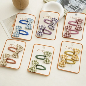 Set of 6 pairs of colorful checkered fabric bow hair clips for women and girls