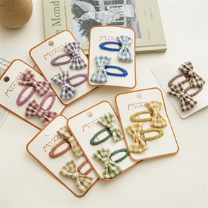 Korean Style Plaid Fabric Bow Hair Clips For Kids Girls Sweet Checkered Pattern Metal BB Clips Daily Hair Accessories
