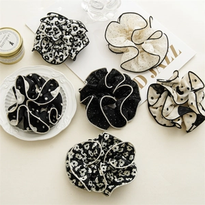 French Elegant Fabric Scrunchie Large Elastic Hair Ring Polka Dot Floral Hair Accessories For Women Sweet Ponytail Holder