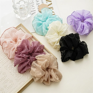 Damen Punktmuster Netzgewebe Haargummi Große Chiffon Haarringe Elastische Haarbänder Französischer Retro Pferdeschwanz Halter