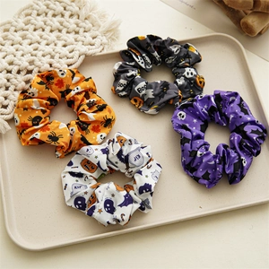 Halloween Crâne Citrouille Motif Satin Chouchou Pour Femmes Élastique Cheveux Cravate Fantôme Chauve-souris Araignée Imprimé Accessoires Cheveux Décoration Fête