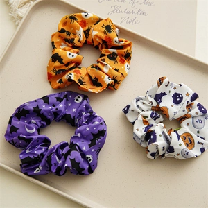 Lot de 3 chouchous Halloween avec motifs de citrouilles, chauves-souris et fantômes