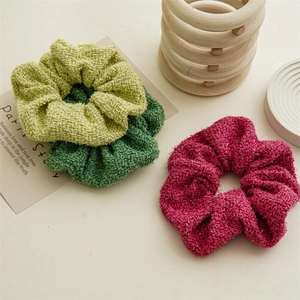 Chouchous Larges en Tissu Tweed Style Coréen Couleur Unie Élastiques à Cheveux Porte-Queue de Cheval Accessoires de Coiffure Femme